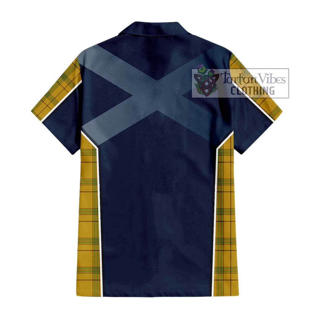 Houston Tartan Short Sleeve Button Shirt with Family Crest and Lion Rampant Vibes Sport Style - Tartan Vibes Clothing