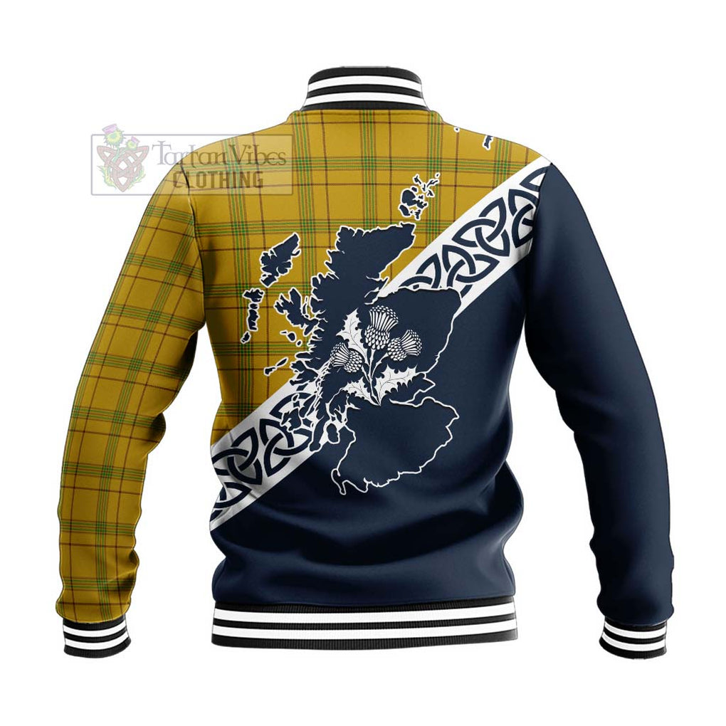 Tartan Vibes Clothing Houston Tartan Baseball Jacket Featuring Thistle and Scotland Map