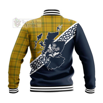 Houston Tartan Baseball Jacket Featuring Thistle and Scotland Map