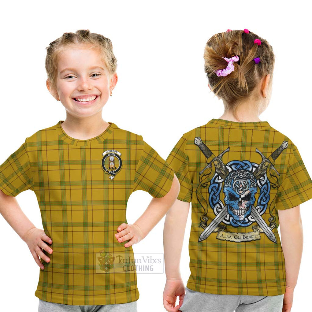 Tartan Vibes Clothing Houston Tartan Kid T-Shirt with Family Crest Celtic Skull Style