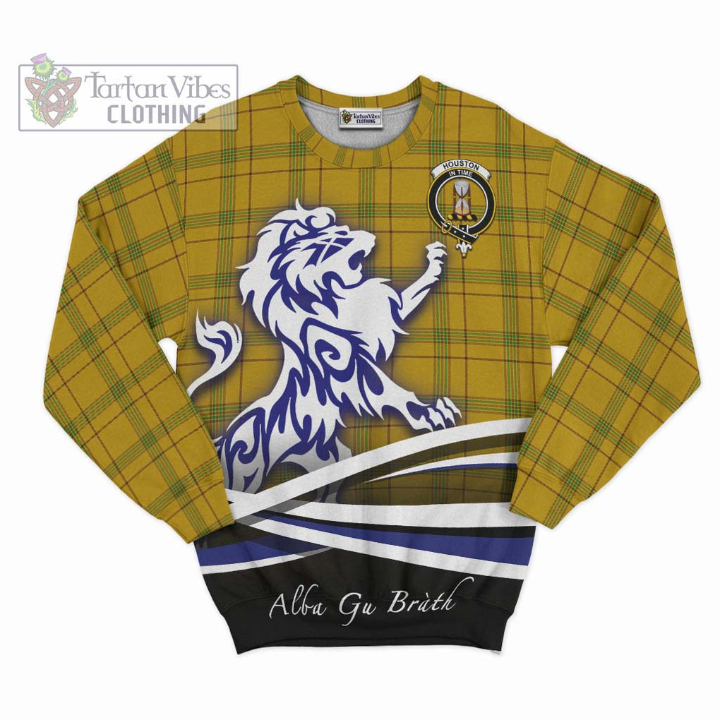 Houston Tartan Sweatshirt with Alba Gu Brath Regal Lion Emblem - Tartanvibesclothing Shop