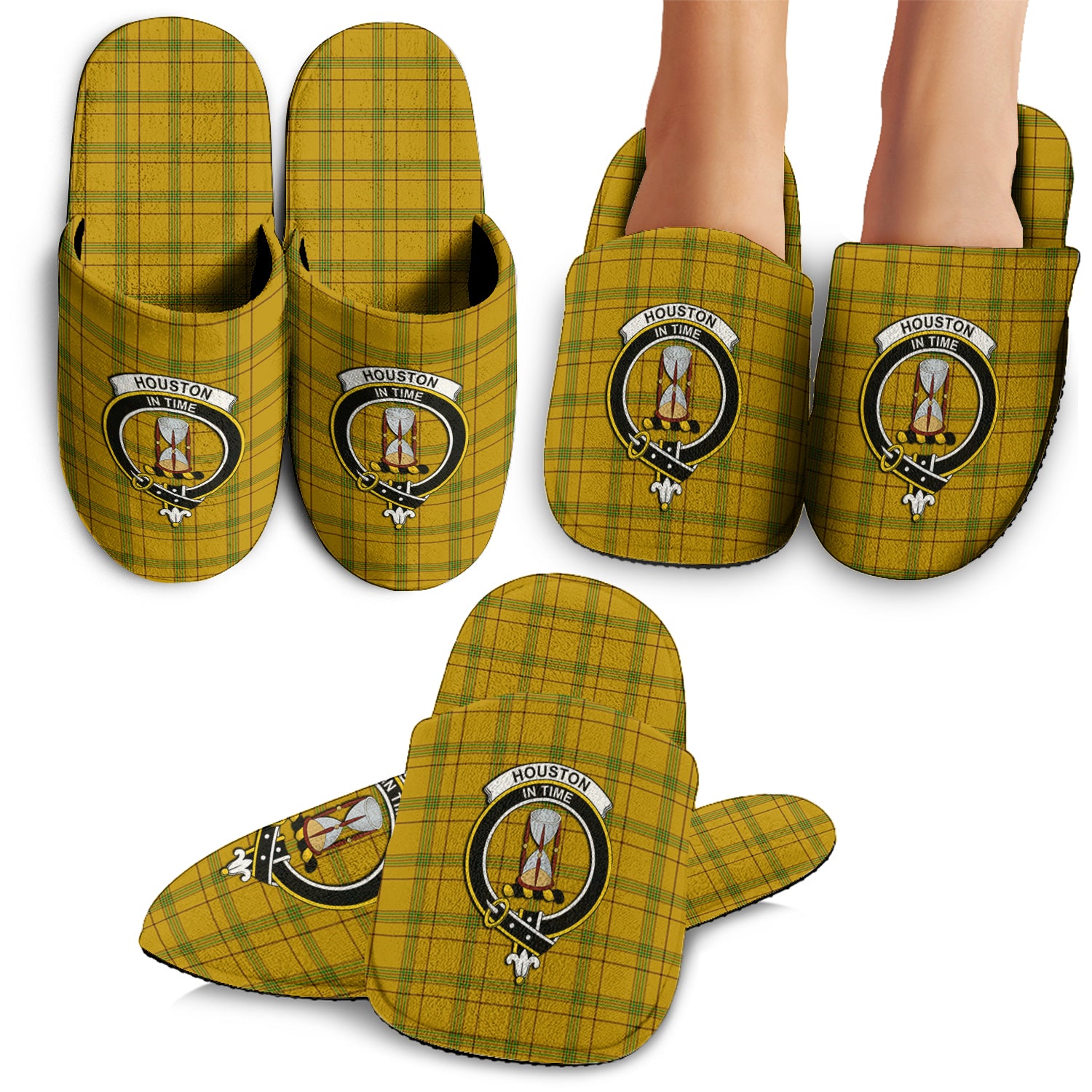 Houston Tartan Home Slippers with Family Crest - Tartanvibesclothing