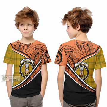 Houston Crest Tartan Kid T-Shirt with Polynesian Vibes Style - Orange Version