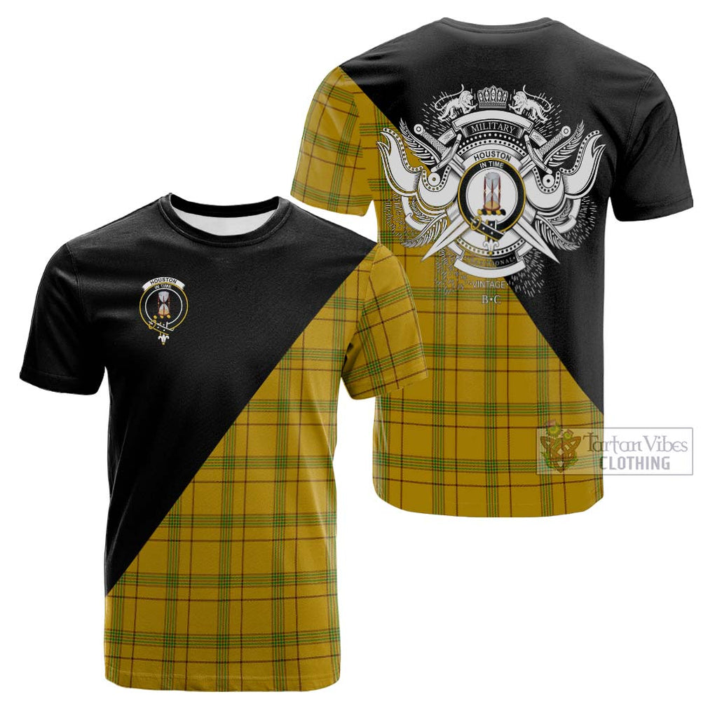 Tartan Vibes Clothing Houston Tartan Cotton T-shirt with Family Crest and Military Logo Style