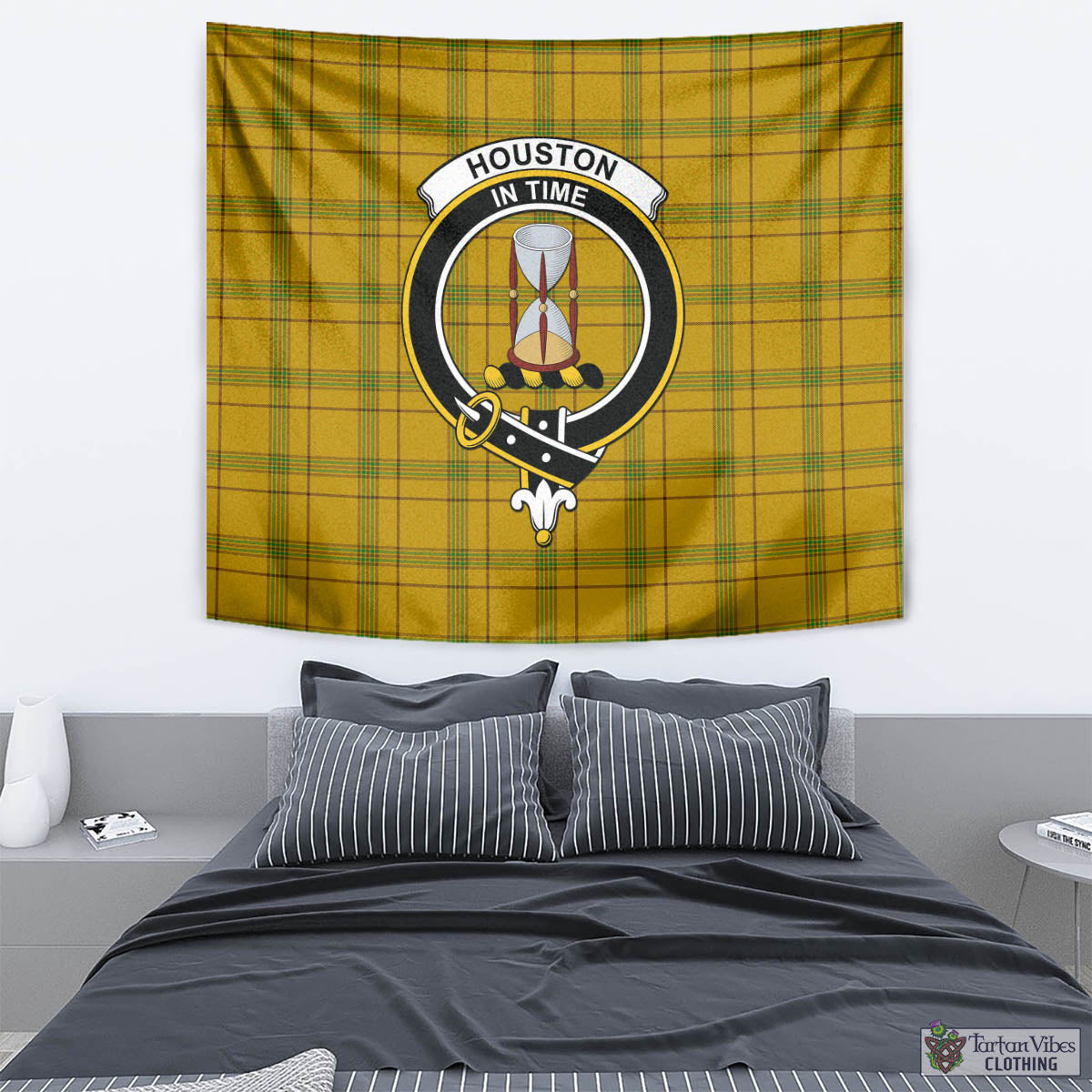 Tartan Vibes Clothing Houston Tartan Tapestry Wall Hanging and Home Decor for Room with Family Crest