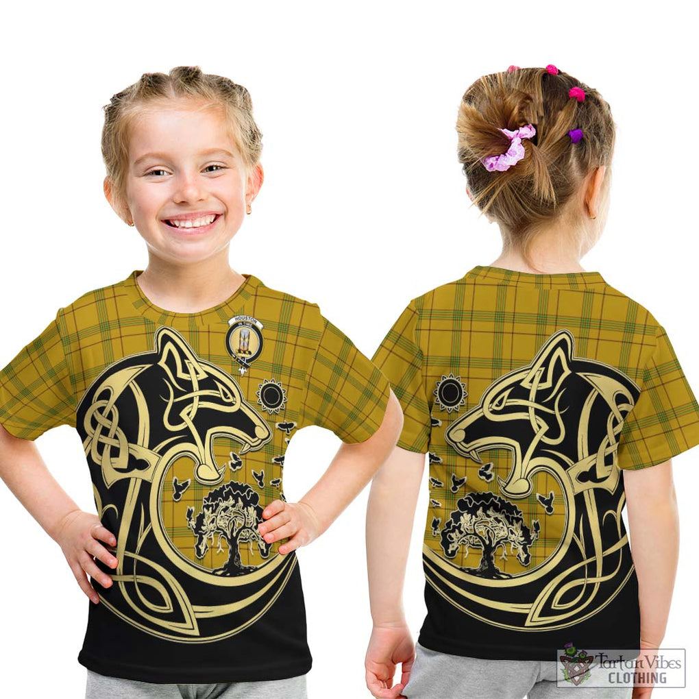 Houston Tartan Kid T-Shirt with Family Crest Celtic Wolf Style - Tartan Vibes Clothing