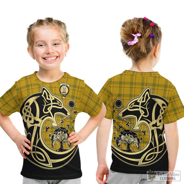 Houston Tartan Kid T-Shirt with Family Crest Celtic Wolf Style