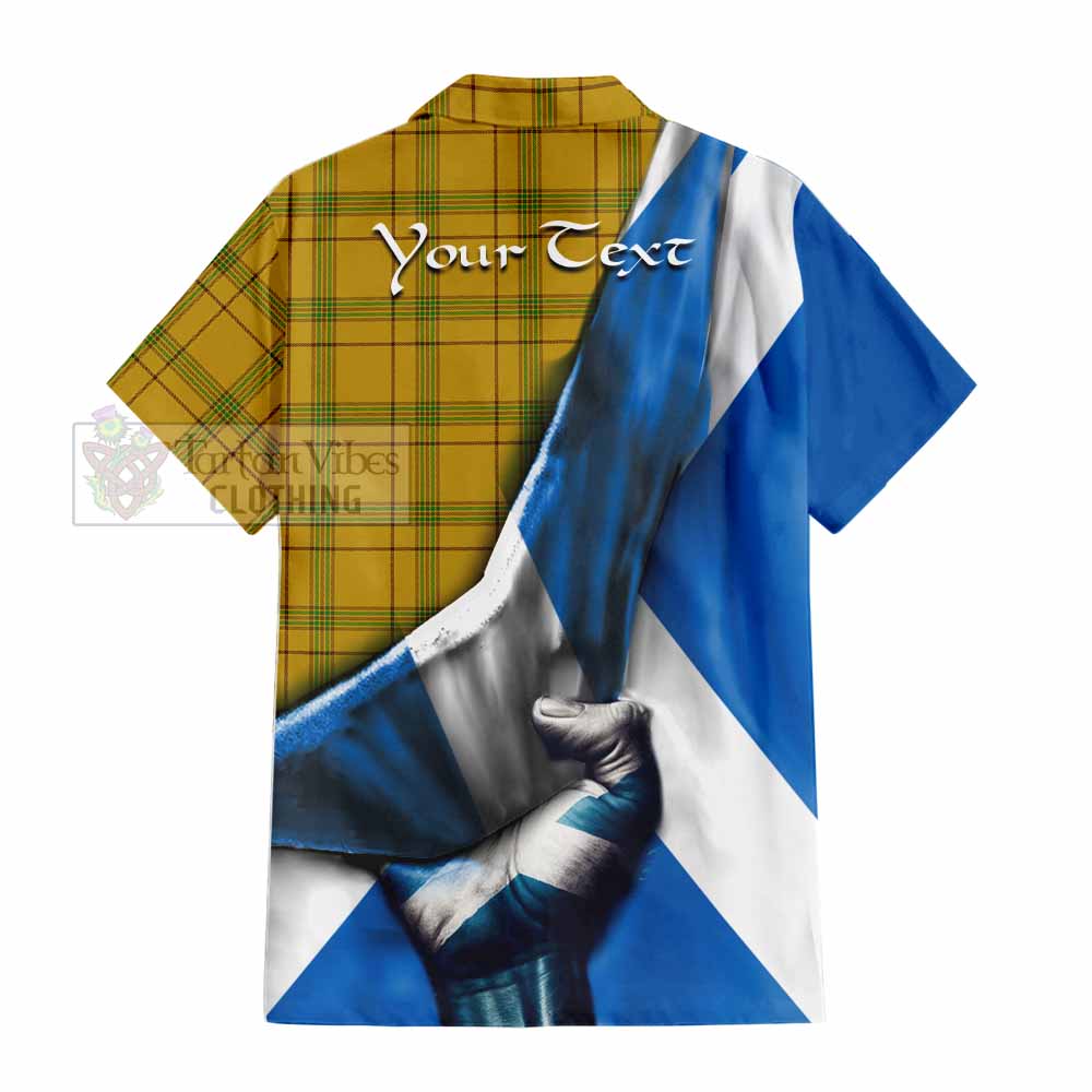 Tartan Vibes Clothing Houston Tartan Short Sleeve Button Shirt with Family Crest Scotland Patriotic Style