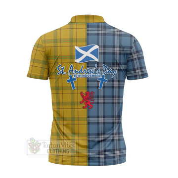 Houston Tartan Zipper Polo Shirt Happy St. Andrew's Day Half Tartan Style