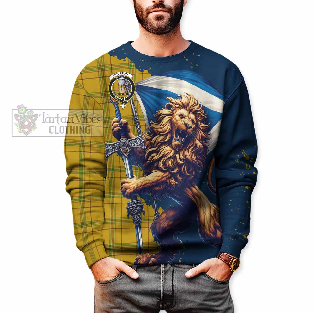 Tartan Vibes Clothing Houston Tartan Family Crest Sweatshirt with Scottish Majestic Lion