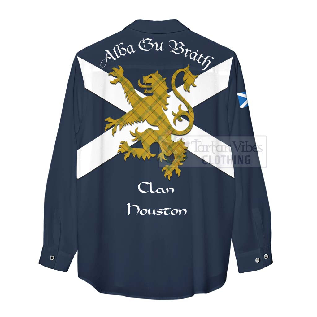 Tartan Vibes Clothing Houston Tartan Lion Rampant Women's Casual Shirt Proudly Display Your Heritage with Alba Gu Brath and Clan Name