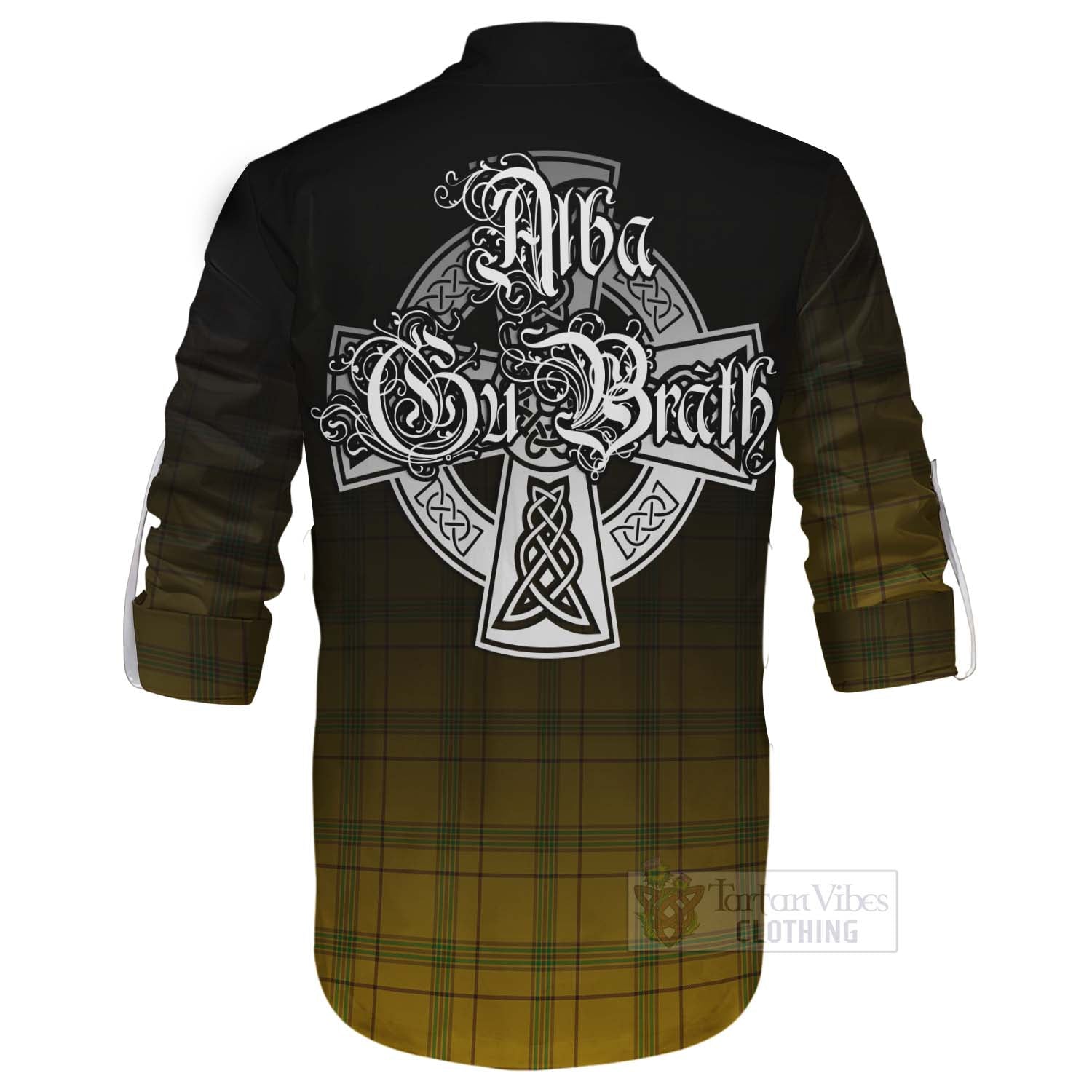 Tartan Vibes Clothing Houston Tartan Ghillie Kilt Shirt Featuring Alba Gu Brath Family Crest Celtic Inspired