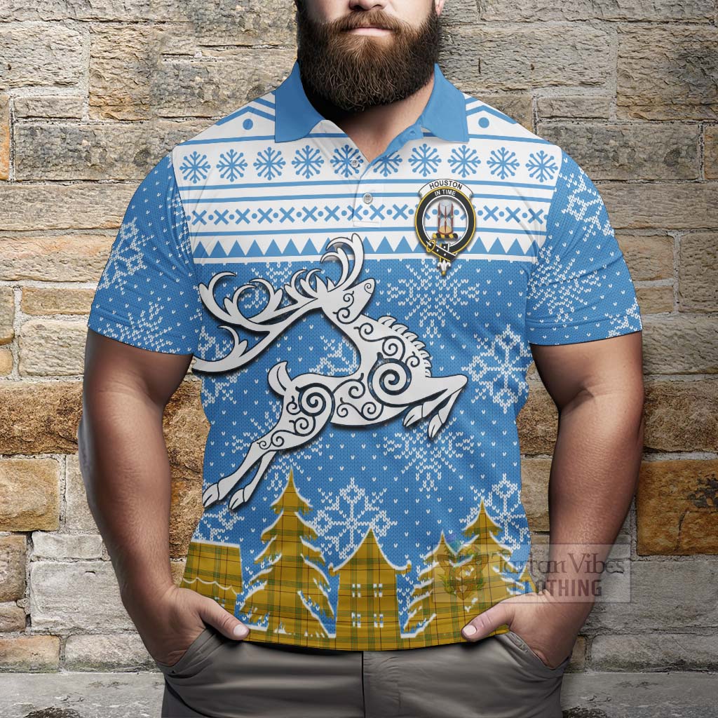 Tartan Vibes Clothing Houston Clan Christmas Polo Shirt Celtic Reindeer Style