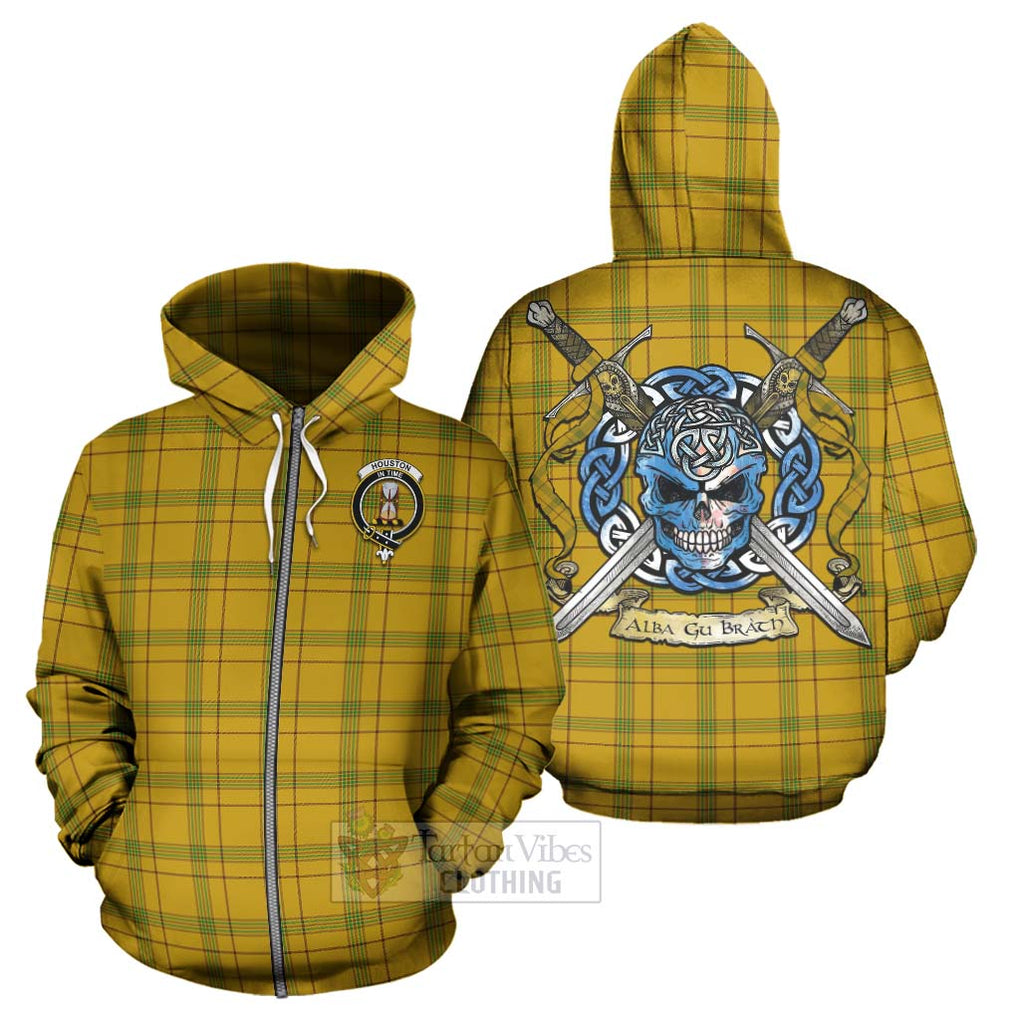 Tartan Vibes Clothing Houston Tartan Hoodie with Family Crest Celtic Skull Style