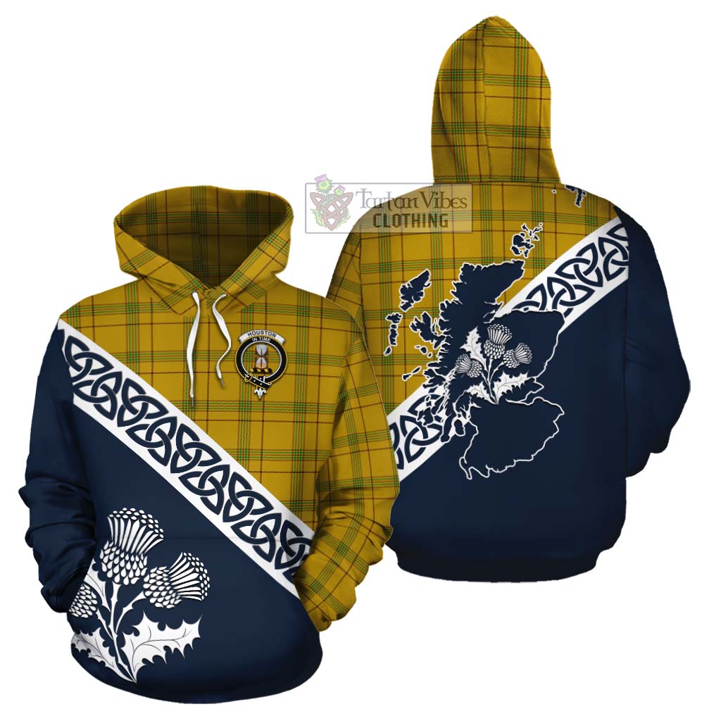 Tartan Vibes Clothing Houston Tartan Cotton Hoodie Featuring Thistle and Scotland Map