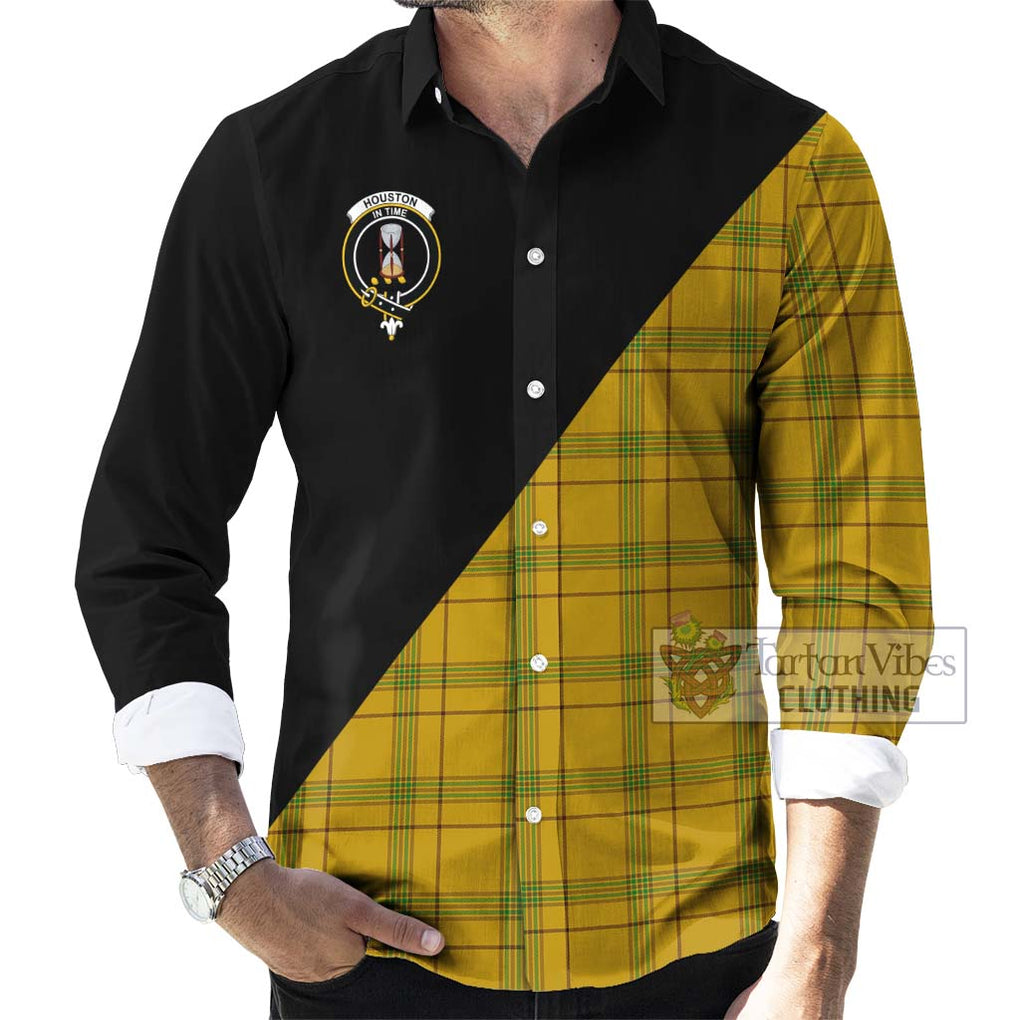 Houston Tartan Long Sleeve Button Shirt with Family Crest and Military Logo Style - Tartanvibesclothing Shop