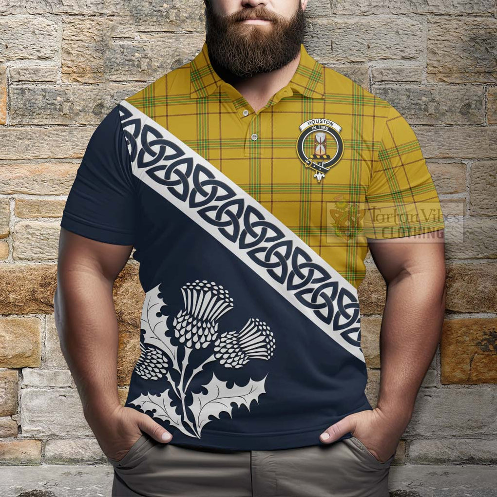 Houston Tartan Polo Shirt Featuring Thistle and Scotland Map