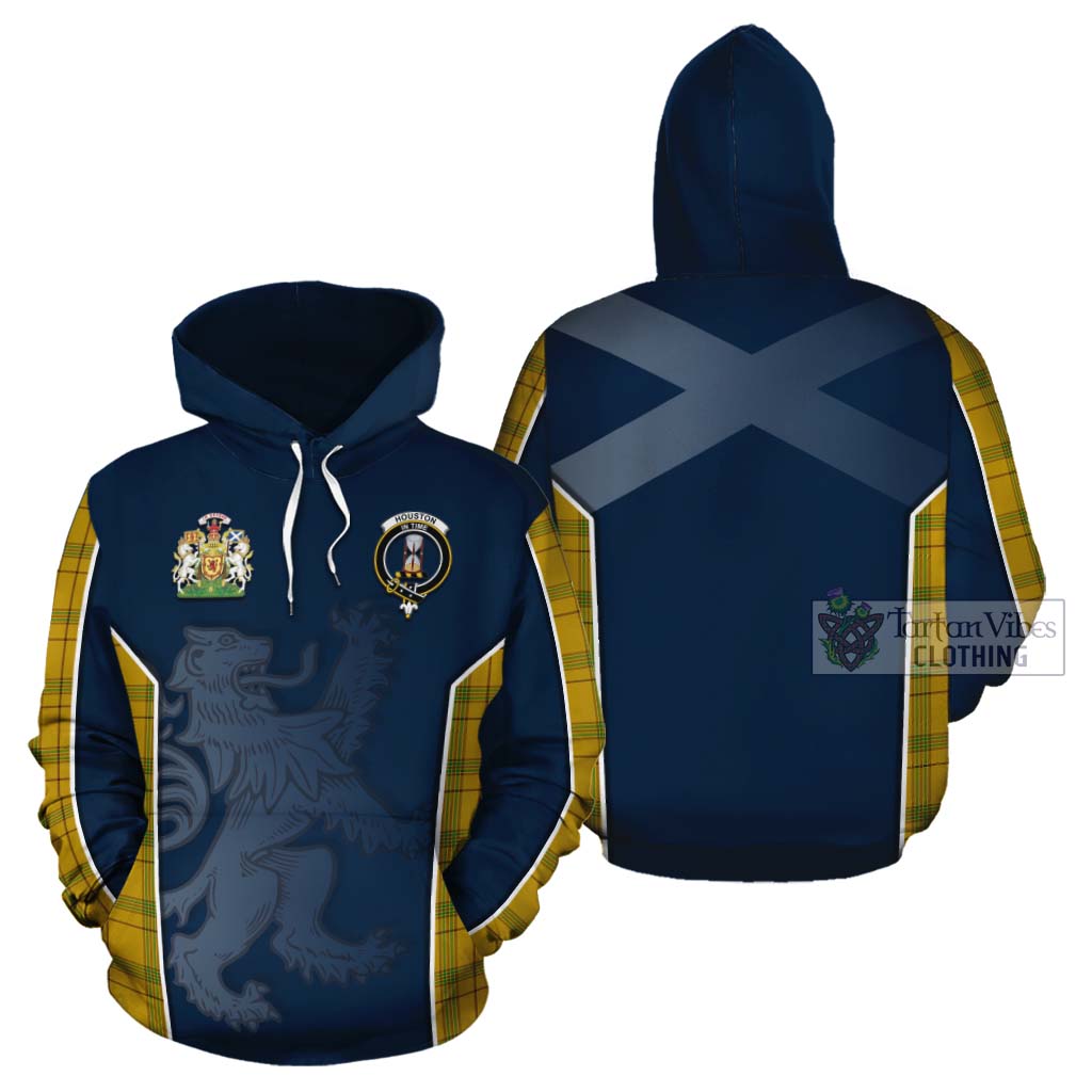 Tartan Vibes Clothing Houston Tartan Cotton Hoodie with Family Crest and Lion Rampant Vibes Sport Style