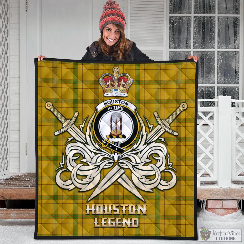 Tartan Vibes Clothing Houston Tartan Quilt with Clan Crest and the Golden Sword of Courageous Legacy