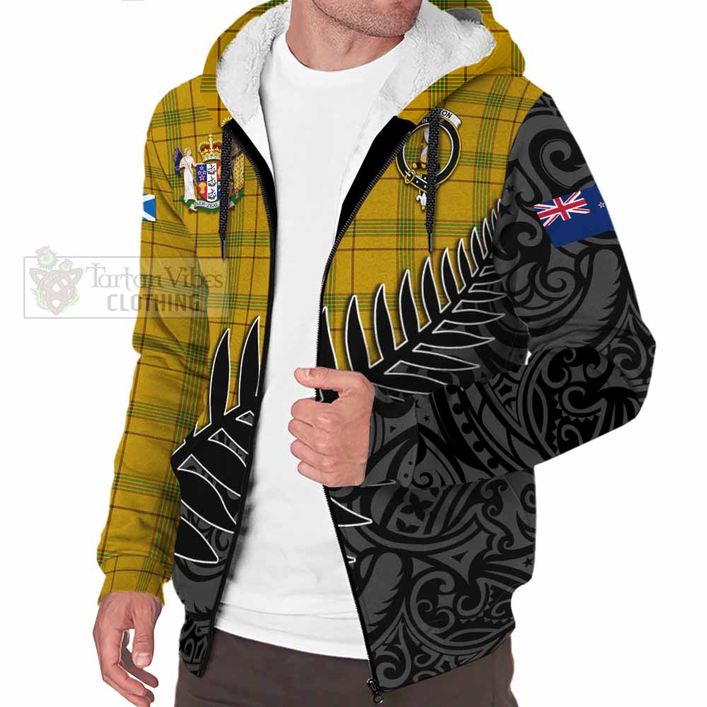 Tartan Vibes Clothing Houston Crest Tartan Sherpa Hoodie with New Zealand Silver Fern Half Style