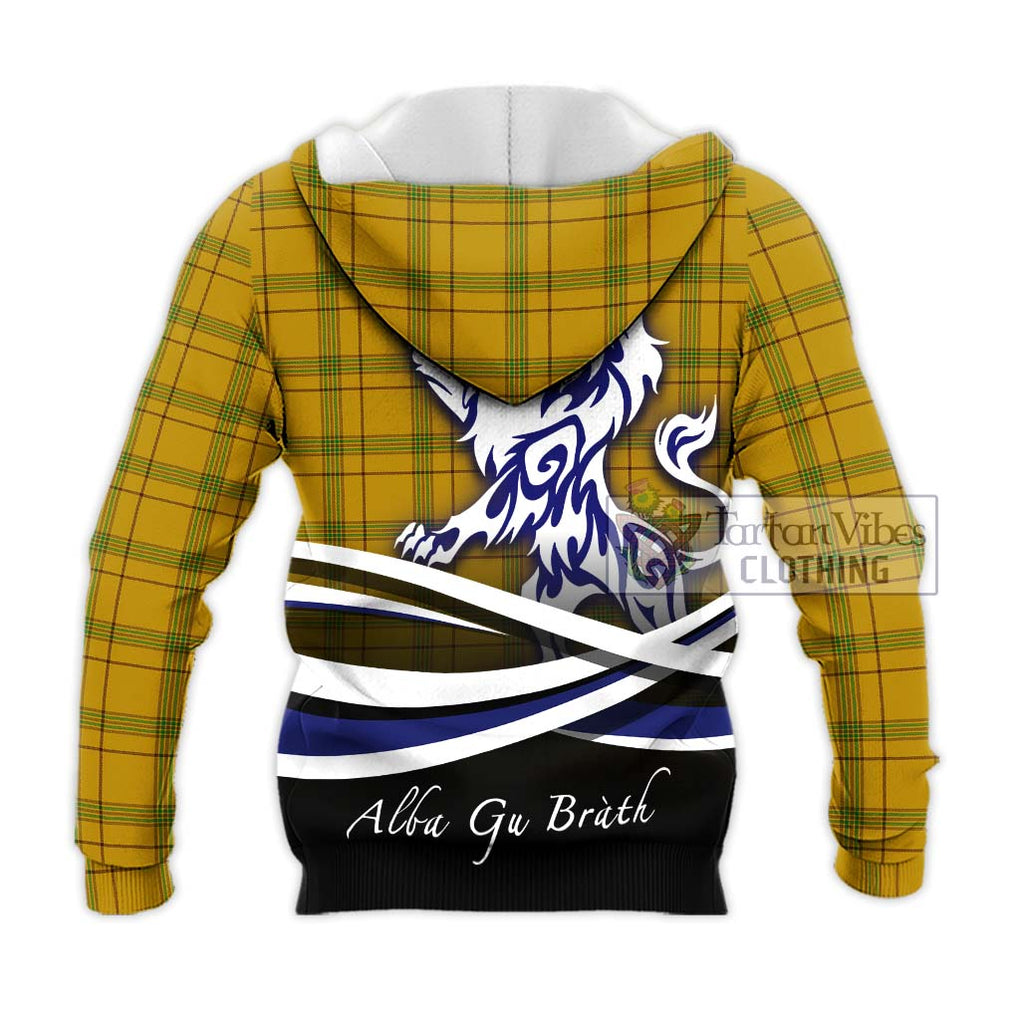 Houston Tartan Knitted Hoodie with Alba Gu Brath Regal Lion Emblem - Tartanvibesclothing Shop