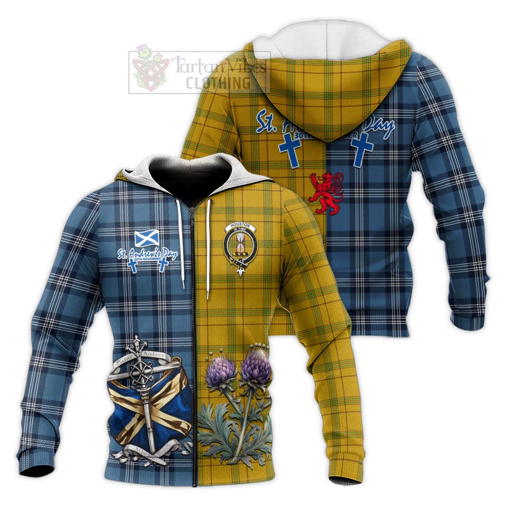 Tartan Vibes Clothing Houston Tartan Knitted Hoodie Happy St. Andrew's Day Half Tartan Style