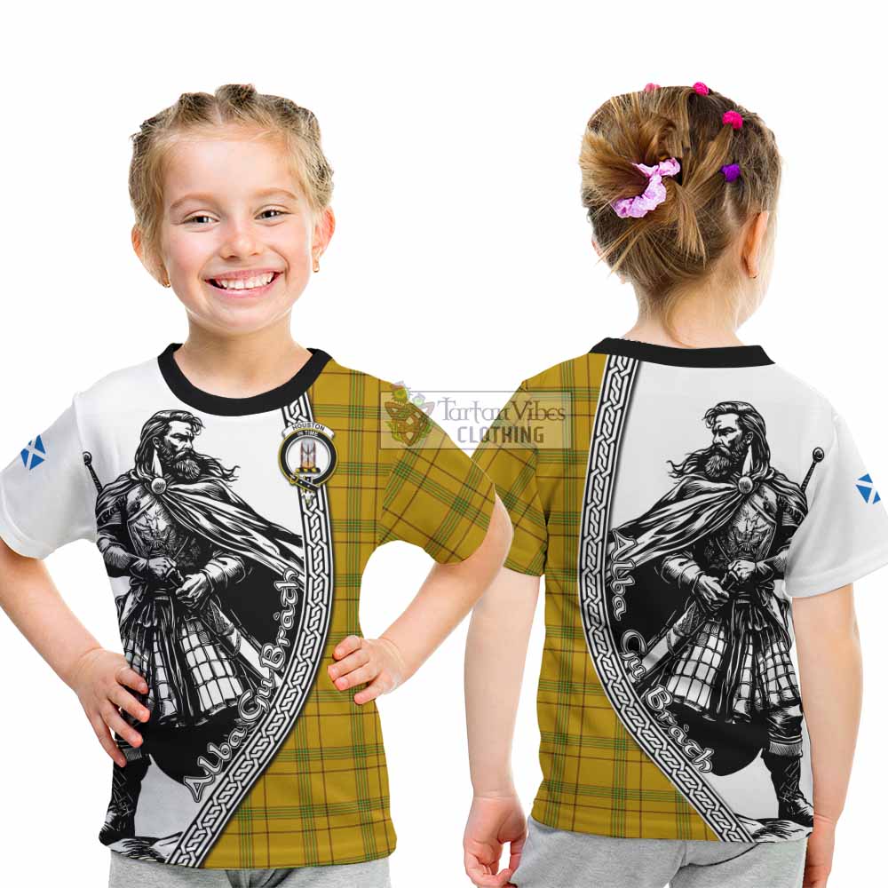 Houston Tartan Clan Crest Kid T-Shirt with Highlander Warrior Celtic Style