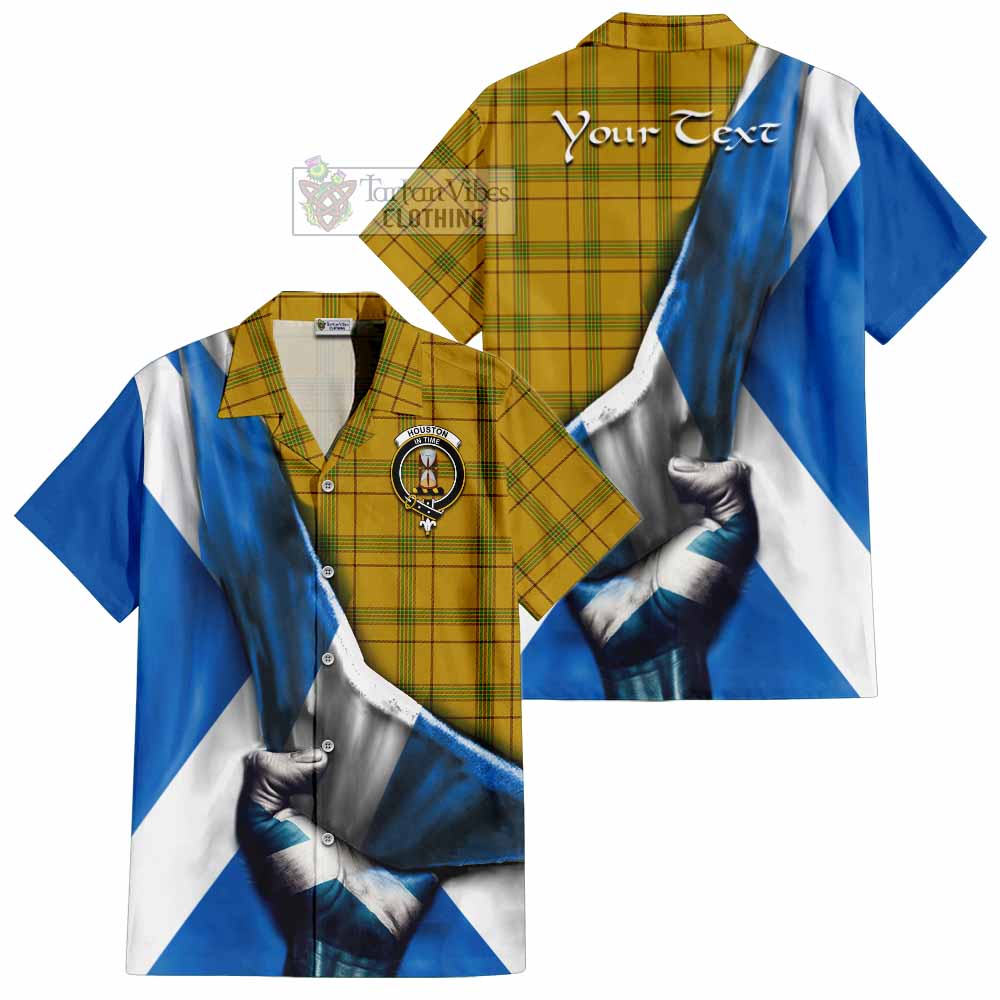 Tartan Vibes Clothing Houston Tartan Short Sleeve Button Shirt with Family Crest Scotland Patriotic Style