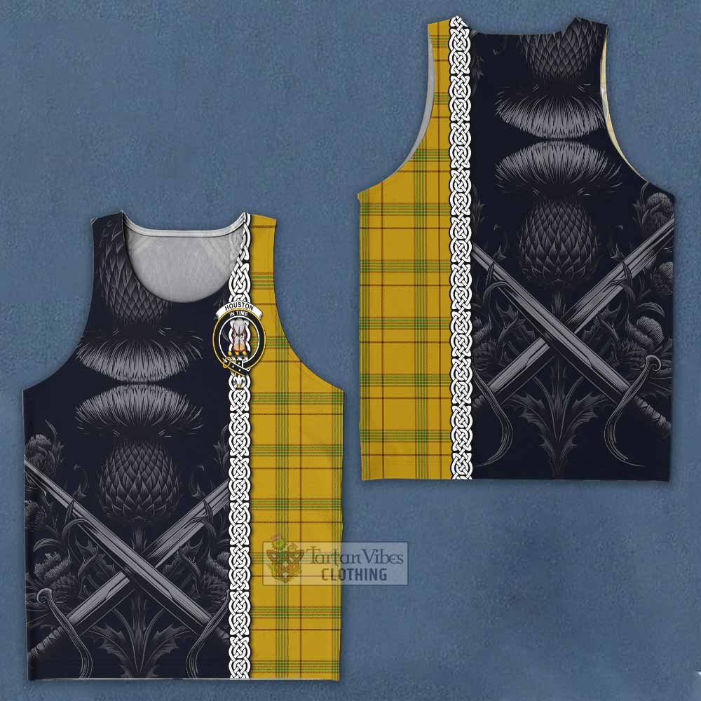 Tartan Vibes Clothing Houston Tartan Men's Tank Top with Family Crest Cross Sword Thistle Celtic Vibes