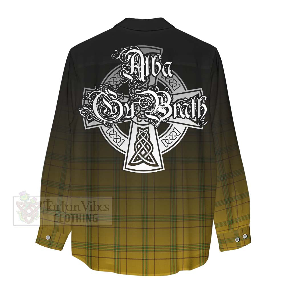 Tartan Vibes Clothing Houston Tartan Women's Casual Shirt Featuring Alba Gu Brath Family Crest Celtic Inspired