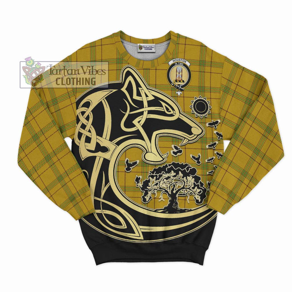 Houston Tartan Sweatshirt with Family Crest Celtic Wolf Style - Tartan Vibes Clothing