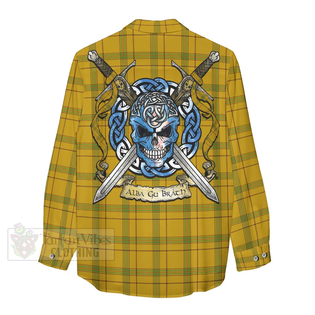 Tartan Vibes Clothing Houston Tartan Women's Casual Shirt with Family Crest Celtic Skull Style