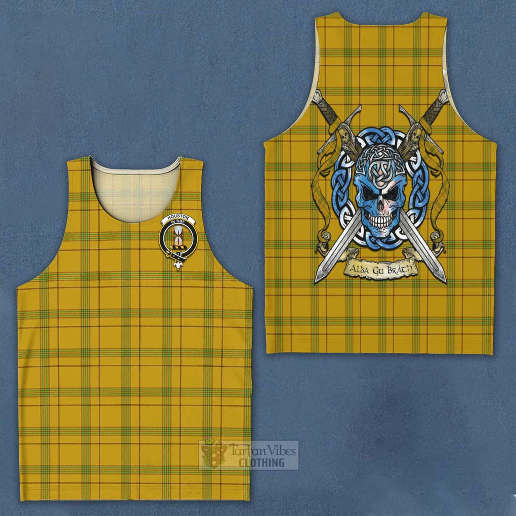 Tartan Vibes Clothing Houston Tartan Men's Tank Top with Family Crest Celtic Skull Style