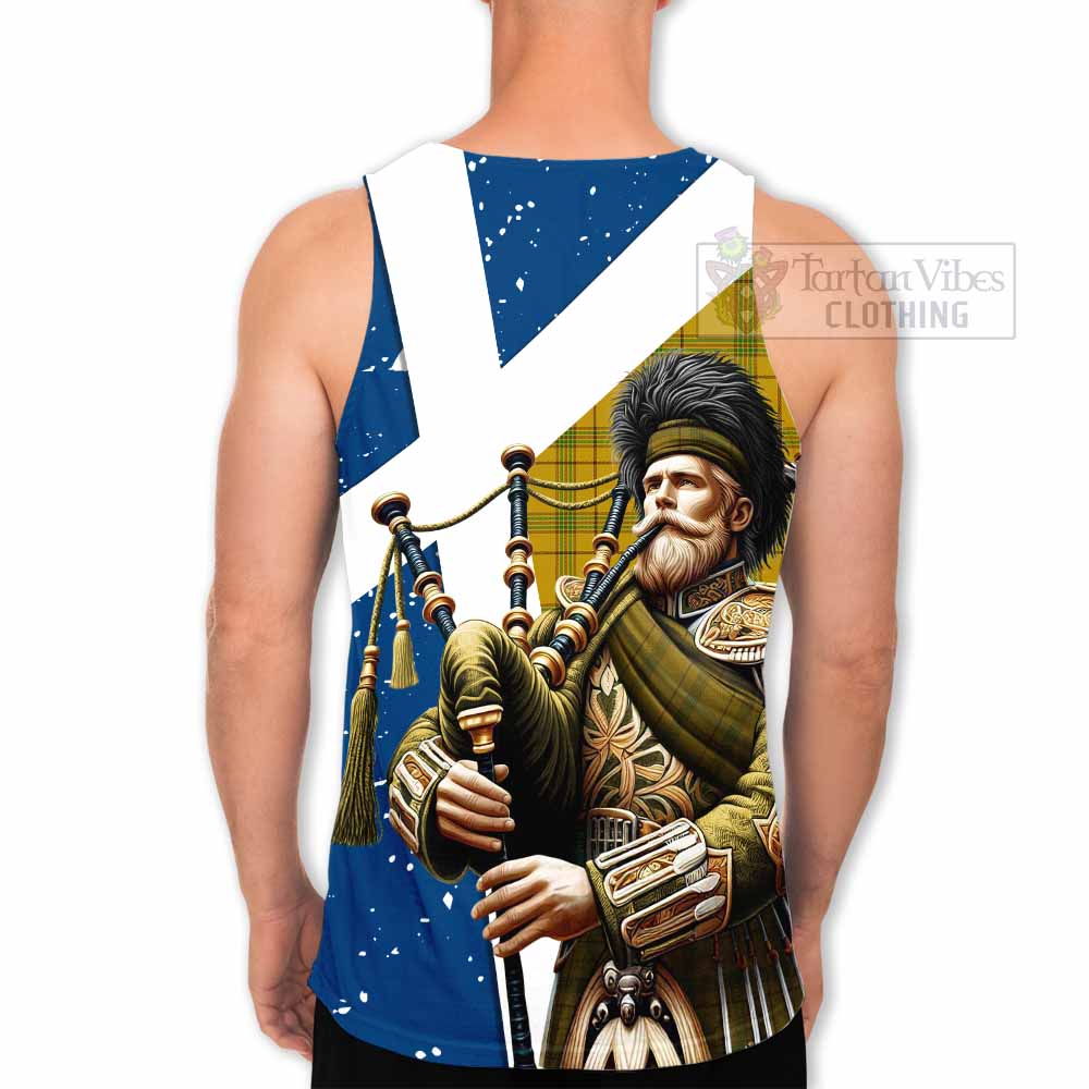 Houston Tartan Men's Tank Top with Family Crest Scottish Bagpiper Vibes