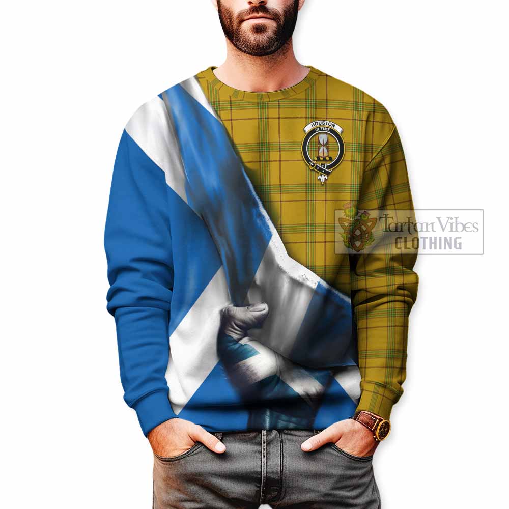 Tartan Vibes Clothing Houston Tartan Sweatshirt with Family Crest Scotland Patriotic Style