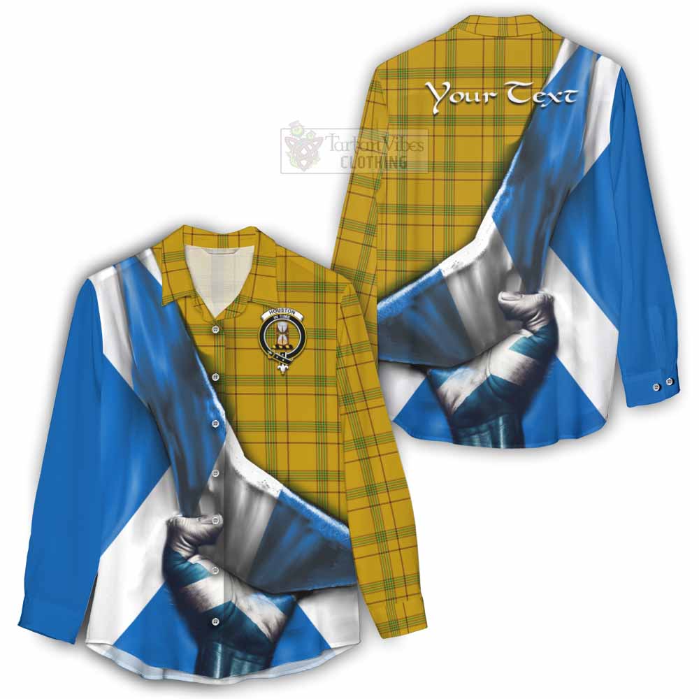 Tartan Vibes Clothing Houston Tartan Women's Casual Shirt with Family Crest Scotland Patriotic Style