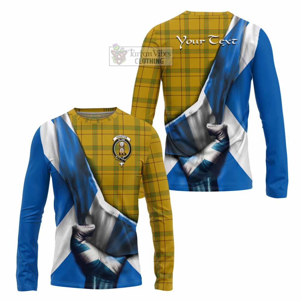 Tartan Vibes Clothing Houston Tartan Long Sleeve T-Shirt with Family Crest Scotland Patriotic Style