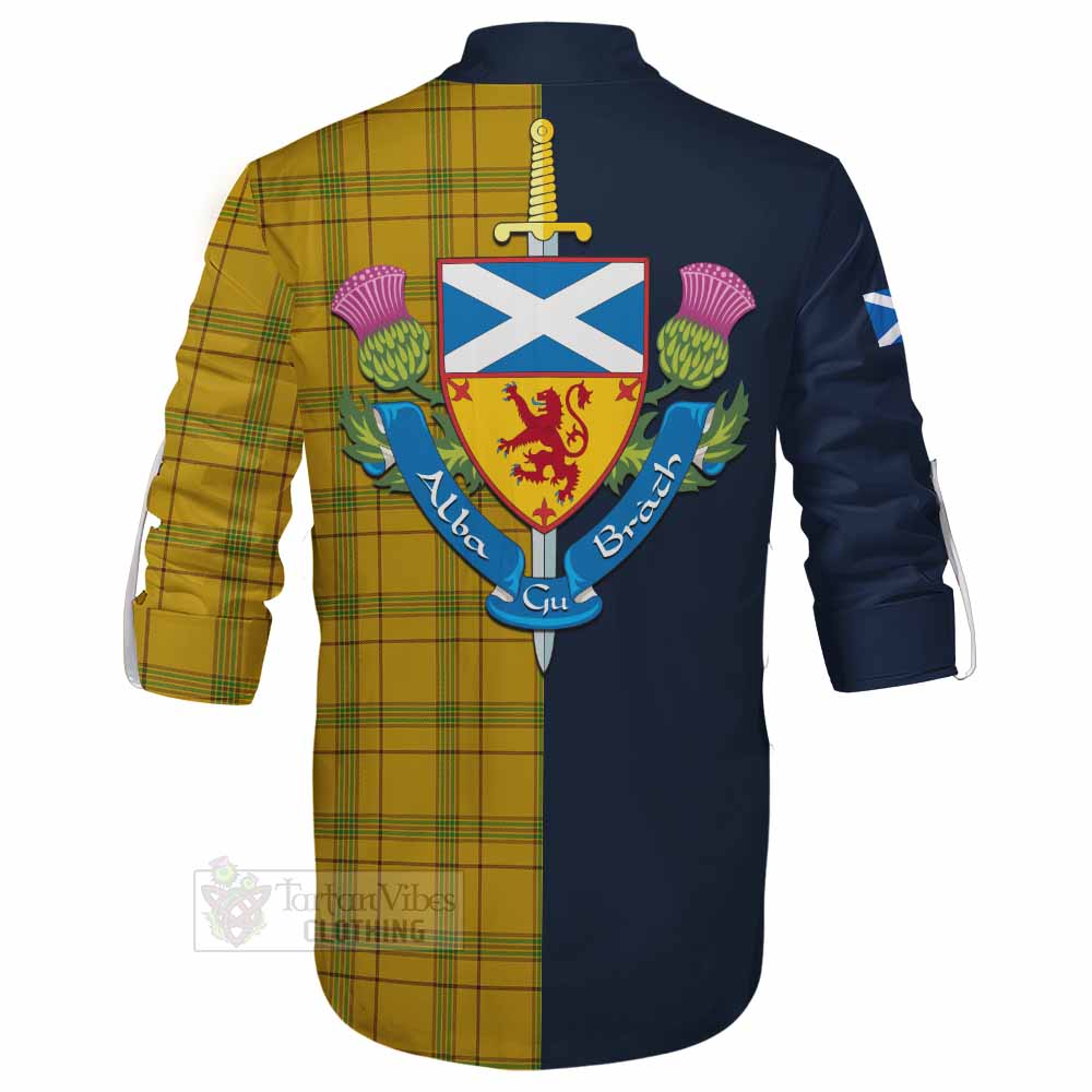 Houston Tartan Ghillie Kilt Shirt Alba with Scottish Lion Royal Arm Half Style