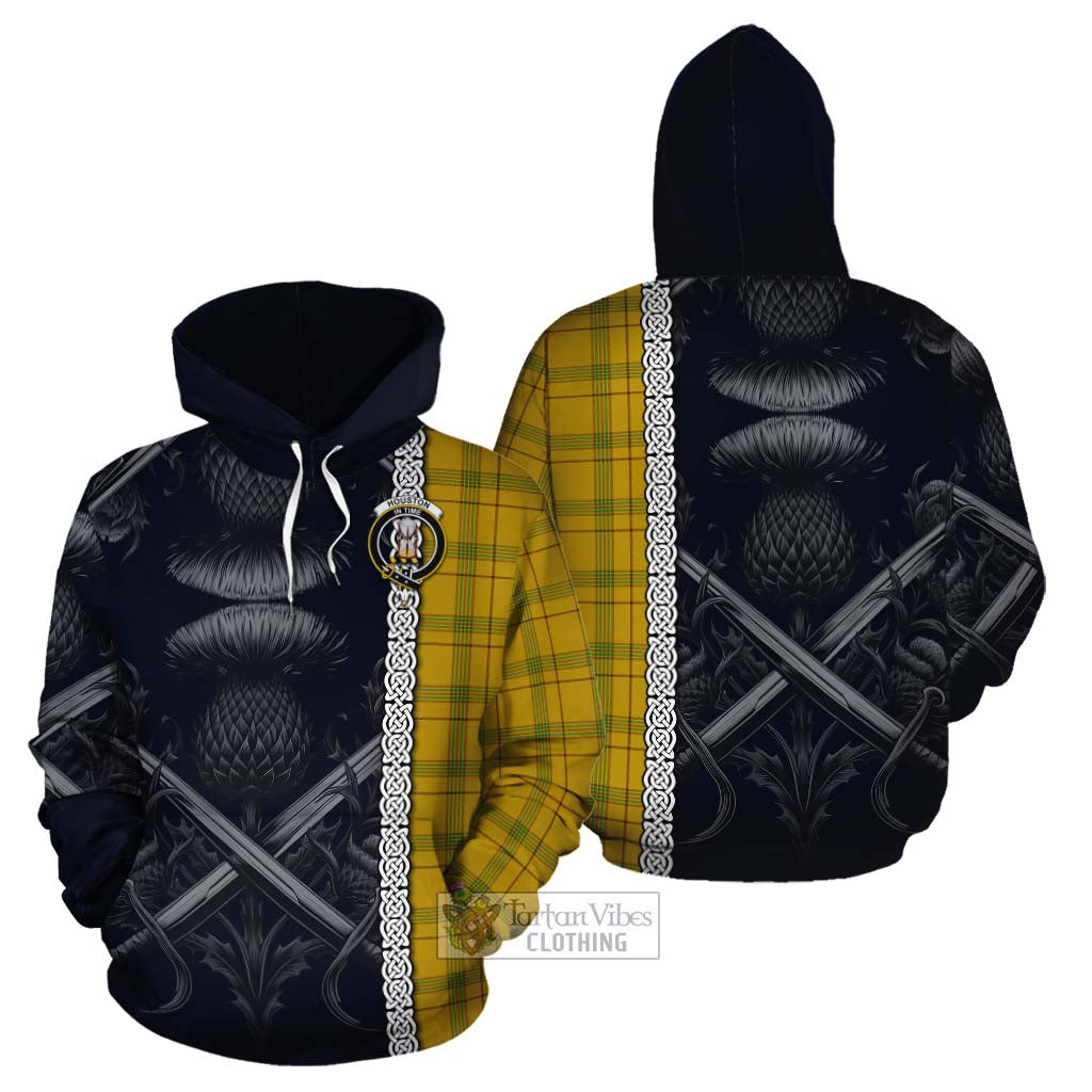 Tartan Vibes Clothing Houston Tartan Cotton Hoodie with Family Crest Cross Sword Thistle Celtic Vibes