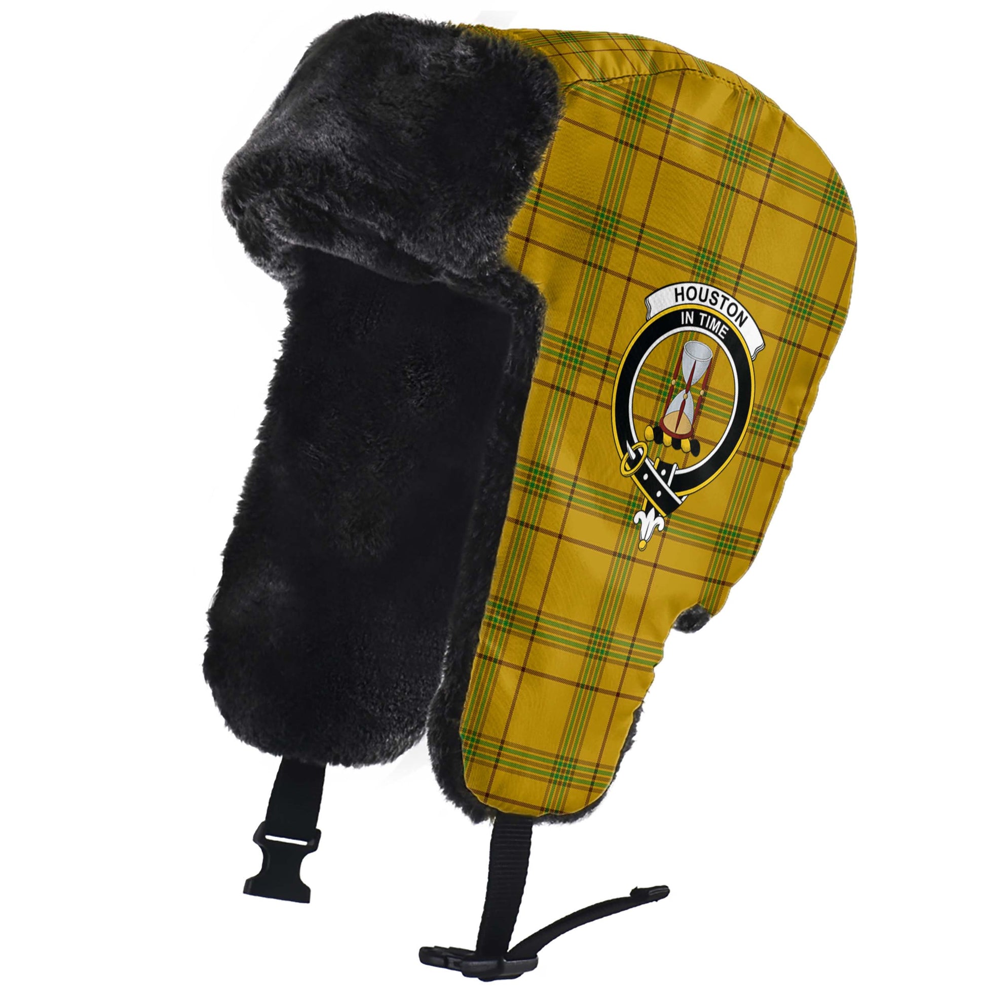 Houston Tartan Winter Trapper Hat with Family Crest - Tartanvibesclothing