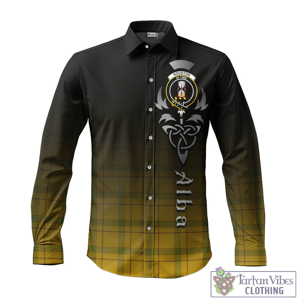 Tartan Vibes Clothing Houston Tartan Long Sleeve Button Up Featuring Alba Gu Brath Family Crest Celtic Inspired