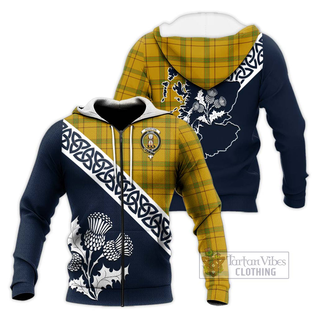 Tartan Vibes Clothing Houston Tartan Knitted Hoodie Featuring Thistle and Scotland Map