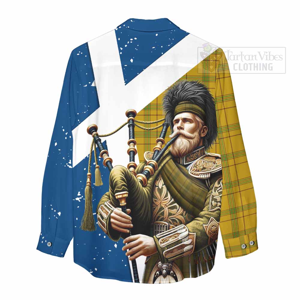 Tartan Vibes Clothing Houston Tartan Women's Casual Shirt with Family Crest Scottish Bagpiper Vibes