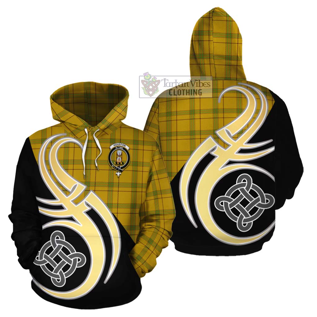 Tartan Vibes Clothing Houston Tartan Cotton Hoodie with Family Crest and Celtic Symbol Style