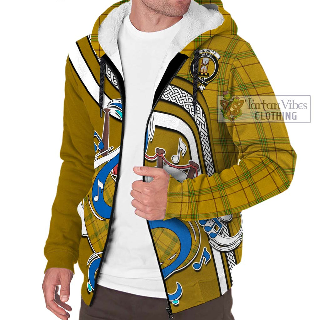 Houston Tartan Sherpa Hoodie with Epic Bagpipe Style Unisex - Tartanvibesclothing Shop