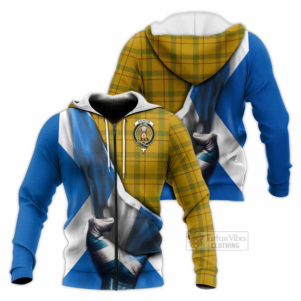 Tartan Vibes Clothing Houston Tartan Knitted Hoodie with Family Crest Scotland Patriotic Style