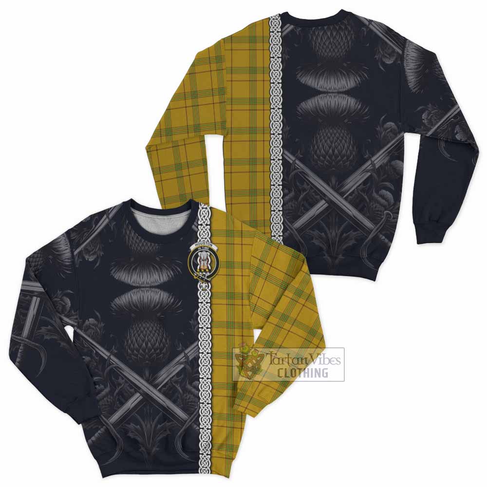 Tartan Vibes Clothing Houston Tartan Sweatshirt with Family Crest Cross Sword Thistle Celtic Vibes