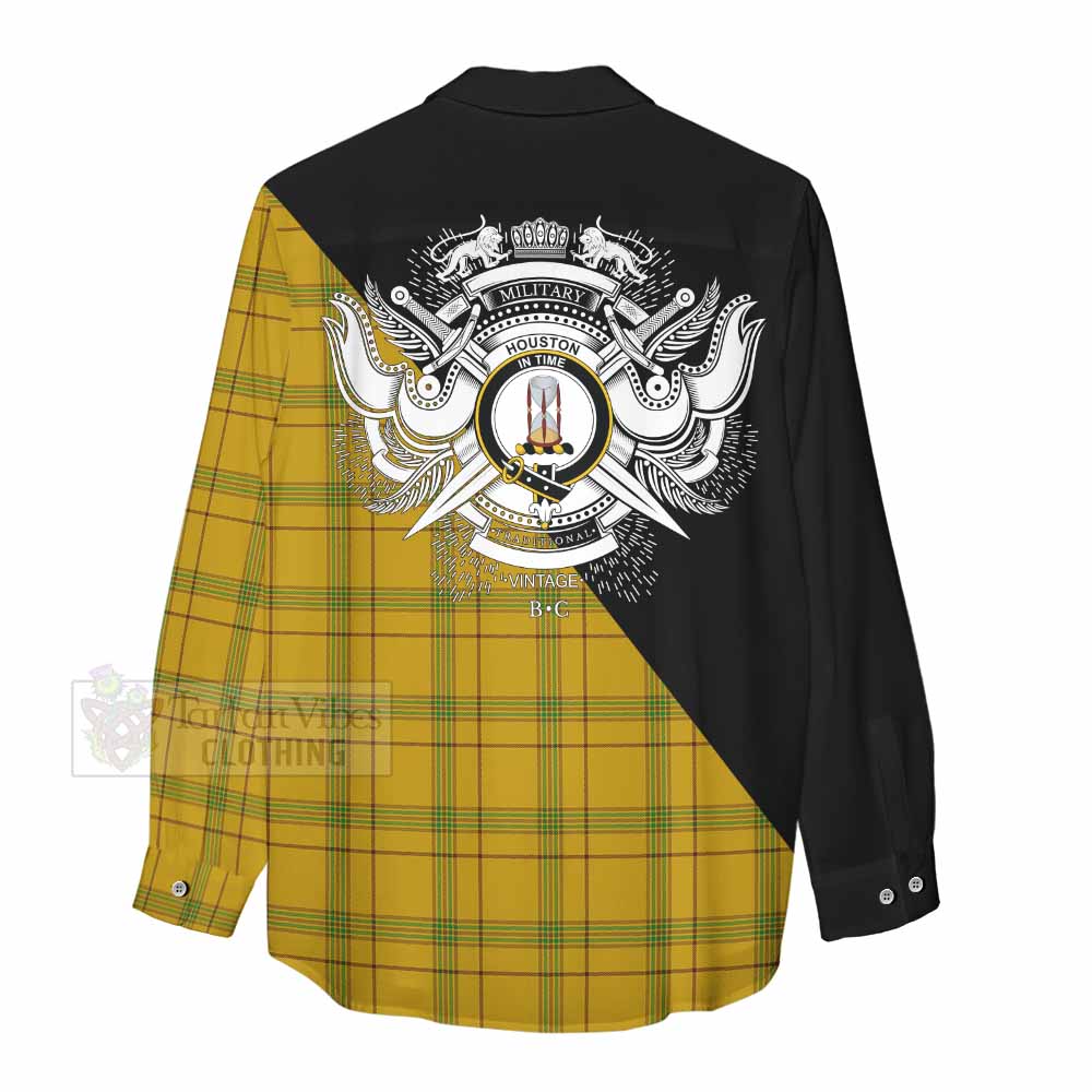 Tartan Vibes Clothing Houston Tartan Women's Casual Shirt with Family Crest and Military Logo Style