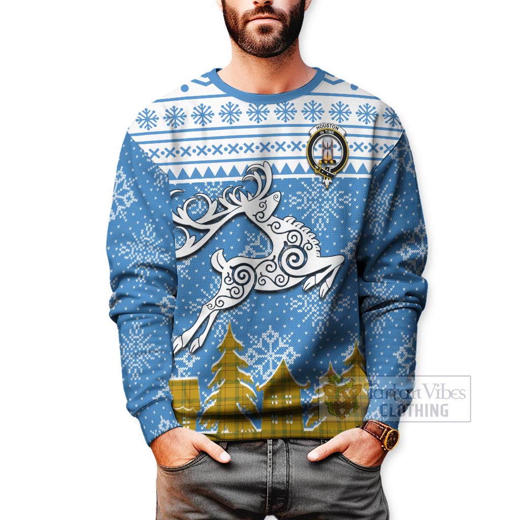 Tartan Vibes Clothing Houston Clan Christmas Sweatshirt Celtic Reindeer Style