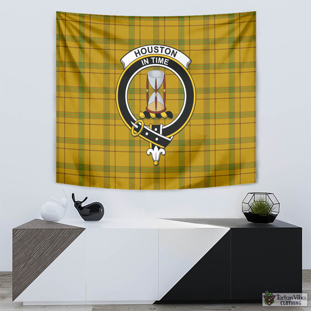 Tartan Vibes Clothing Houston Tartan Tapestry Wall Hanging and Home Decor for Room with Family Crest